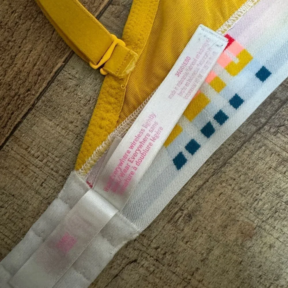 Victorias Secret PINK Wear Everywhere Wireless Lightly Lined Bra Yellow Rainbow